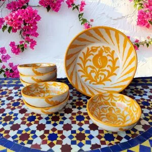 Set Gazpacho Andaluz Cerámica Fajalauza Granada Amarillo 6 bols