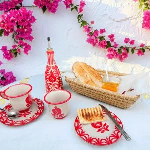 Set Desayuno Alhambra Cerámica Fajalauza Rojo