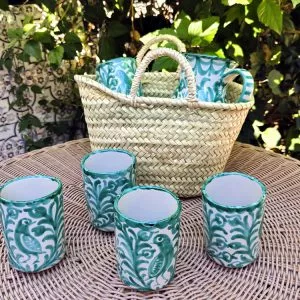 Set Brindis Albaicin Cerámica Fajalauza Ave Verde 6 vasos