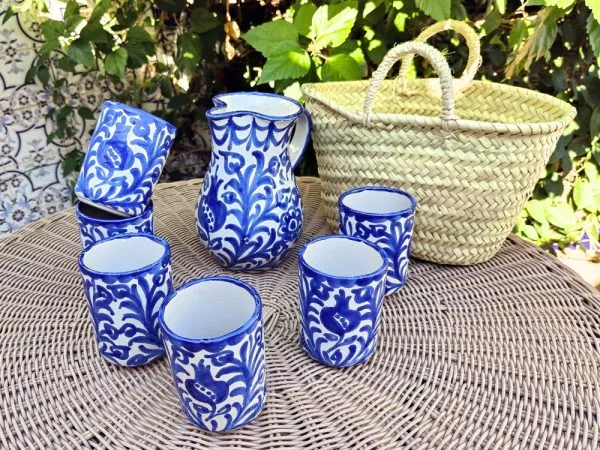 Set Brindis Albaicin Cerámica Fajalauza Granada Azul 6 vasos