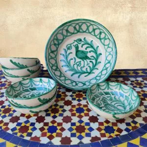 Set Gazpacho Andaluz Cerámica Fajalauza Ave Verde 6 bols