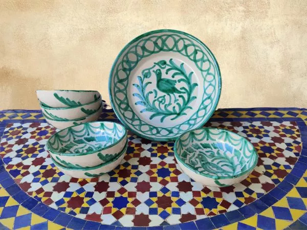 Set Gazpacho Andaluz Cerámica Fajalauza Ave Verde 6 bols